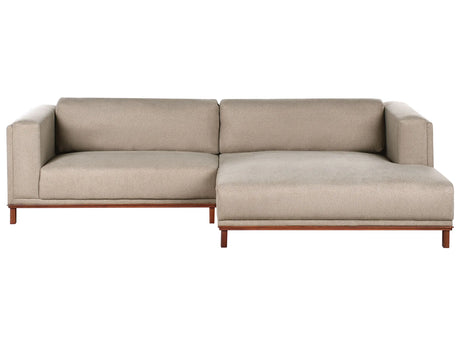Left-Hand Corner Sofa Taupe Fabric Polyester Upholstery Wooden Legs 4 Seater Thickly Padded Modern Style Living Room Furniture Beliani