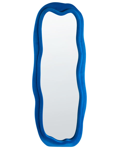 Wall Mirror Blue MDF Velvet Frame Glass 160 x 56 cm Irregular Shape Decorative Wall Mounted Modern Style Beliani