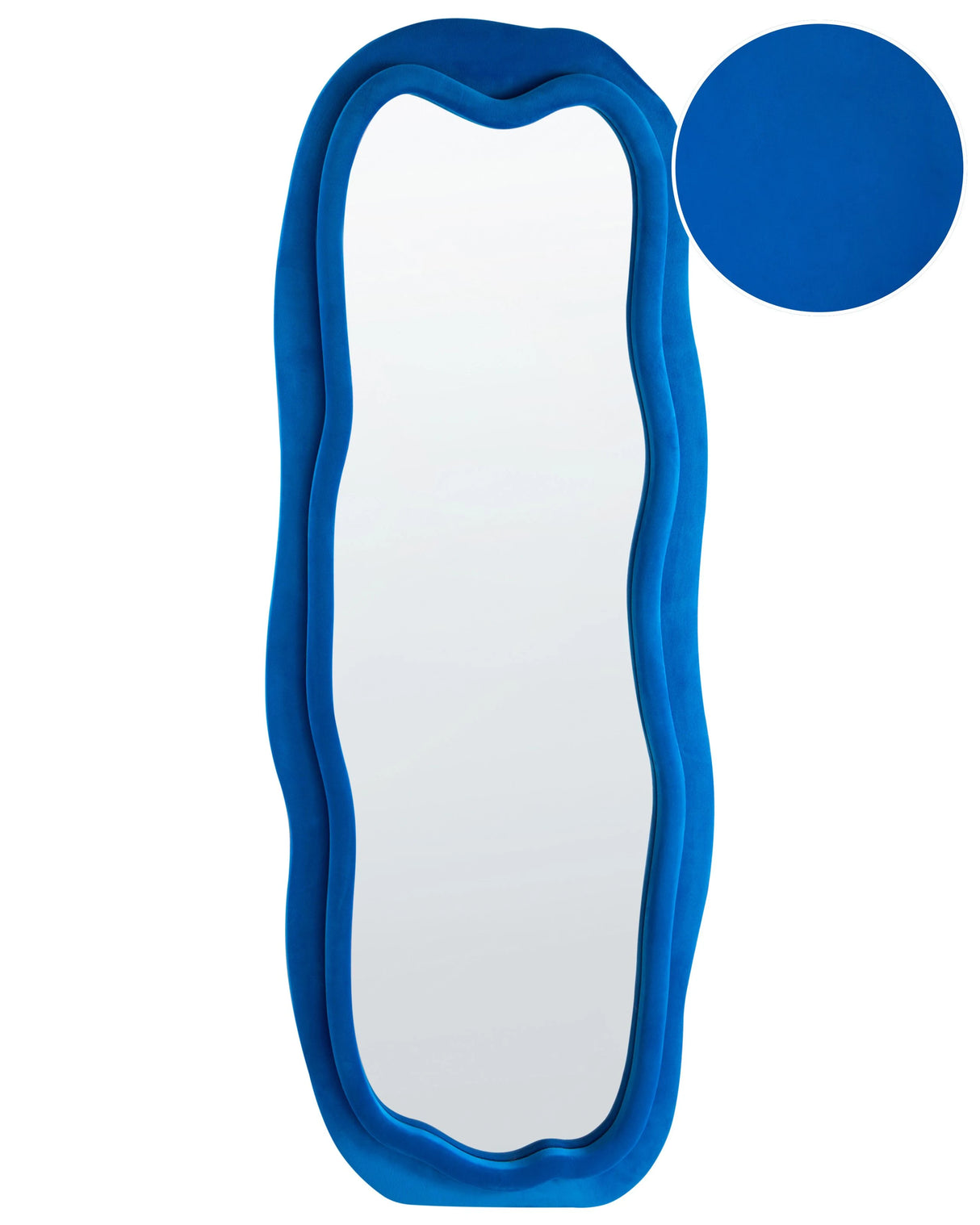 Wall Mirror Blue MDF Velvet Frame Glass 160 x 56 cm Irregular Shape Decorative Wall Mounted Modern Style Beliani