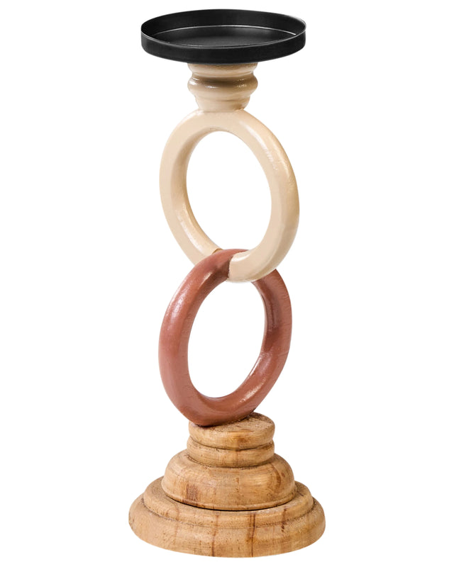 Candle Holder Multicolour Pine Wood with Metal Plate for Pillar Candle Beliani