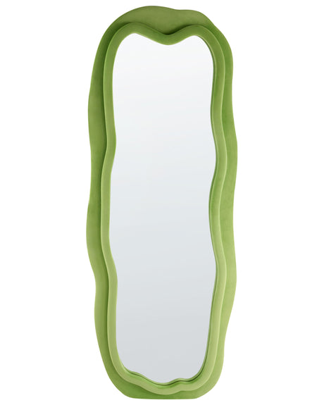 Wall Mirror Green MDF Velvet Frame Glass 160 x 56 cm Irregular Shape Decorative Wall Mounted Modern Style Beliani