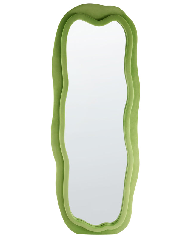 Wall Mirror Green MDF Velvet Frame Glass 160 x 56 cm Irregular Shape Decorative Wall Mounted Modern Style Beliani