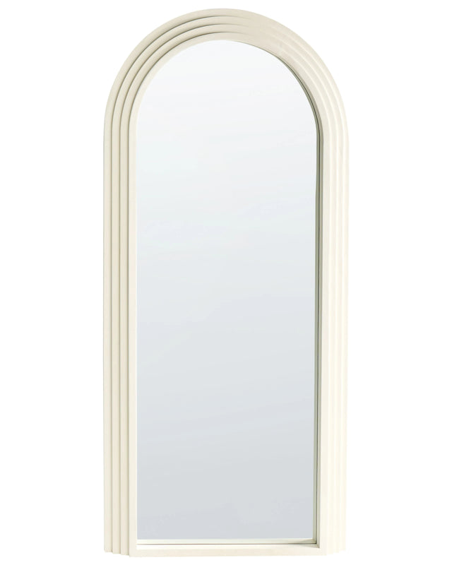 Vintage Wall-Mounted Off-White Mirror 170 x 80 cm Arch Shape Wooden Frame Beliani