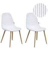 Set of 2 Dining Chairs White Fabric Frame Corduroy Seat Armless Modern Design Beliani