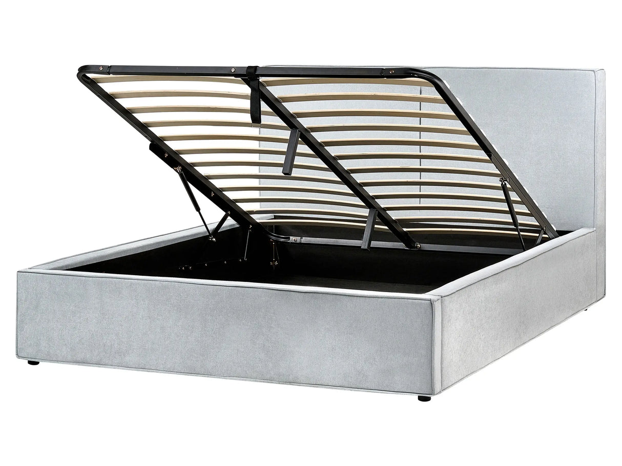 EU King Size Panel Bed 5ft3 Light Blue Fabric Upholstery Storage Ottoman Slatted Frame Contemporary Modern Bedroom Beliani