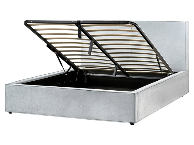 EU King Size Panel Bed 5ft3 Light Blue Fabric Upholstery Storage Ottoman Slatted Frame Contemporary Modern Bedroom Beliani