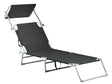 Garden Sun Lounger Black Fabric Steel Frame Foldable Reclining Backrest Detachable Canopy Rust Resistant Patio Terrace Modern Design Beliani