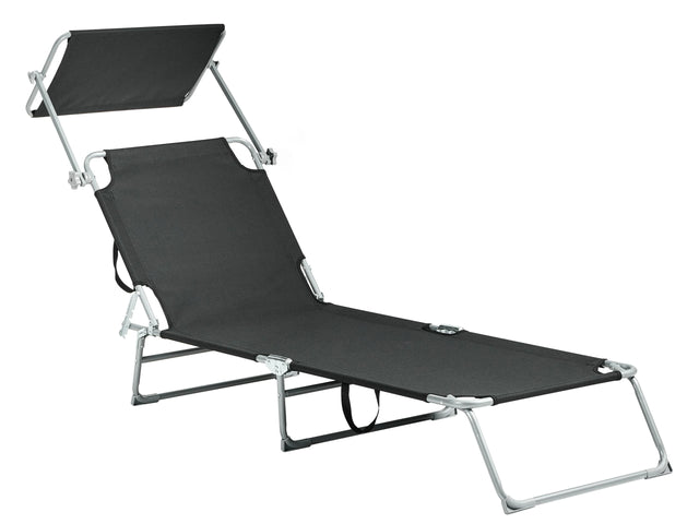 Garden Sun Lounger Black Fabric Steel Frame Foldable Reclining Backrest Detachable Canopy Rust Resistant Patio Terrace Modern Design Beliani