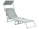 Garden Sun Lounger Grey Steel Frame Foldable Reclining Backrest Detachable Canopy Rust Resistant Patio Terrace Modern Design Beliani