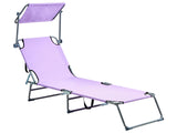 Garden Sun Lounger Violet Fabric Steel Frame Foldable Reclining Backrest Detachable Canopy Rust Resistant Patio Terrace Modern Design Beliani
