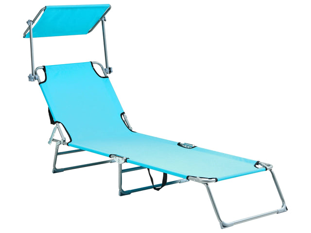 Garden Sun Lounger Turquoise Fabric Steel Frame Foldable Reclining Backrest Detachable Canopy Rust Resistant Patio Terrace Modern Design Beliani