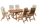 Garden Dining Set Acacia Wood with Taupe  Cushions 6 Seater Adjustable Foldable Chairs Outdoor Country Style Beliani
