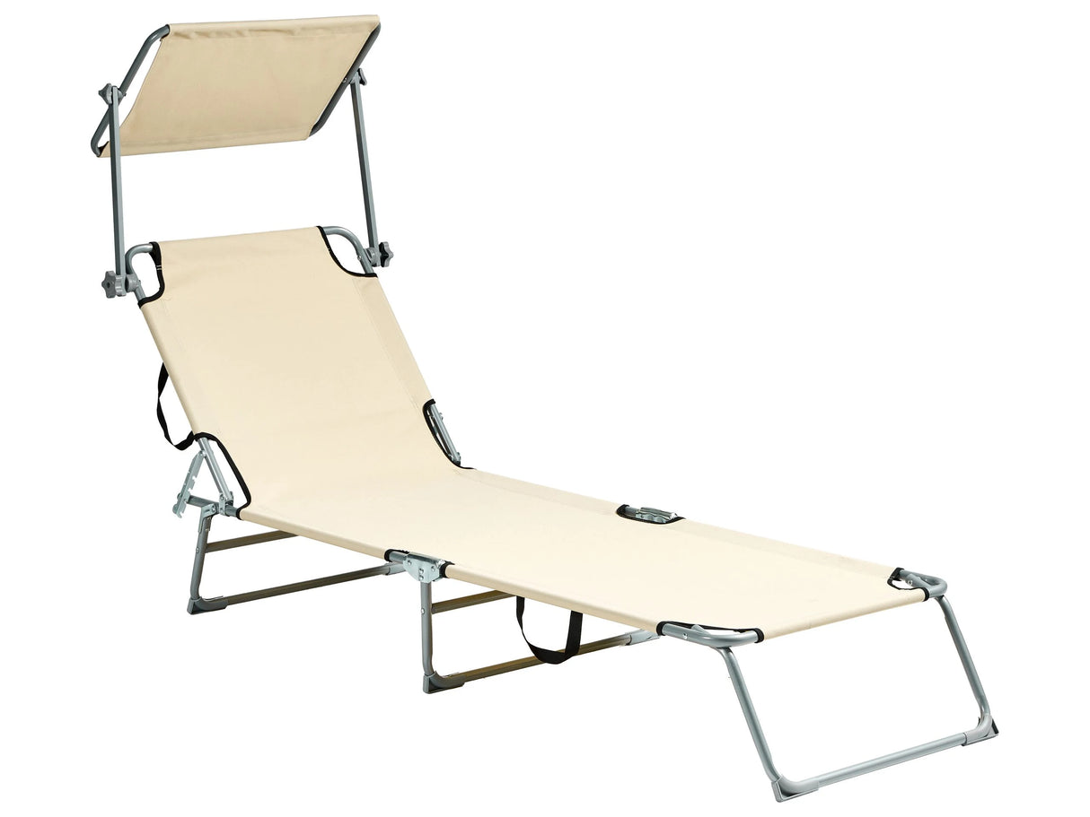 Garden Sun Lounger Beige Steel Frame Foldable Reclining Backrest Detachable Canopy Rust Resistant Patio Terrace Modern Design Beliani