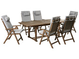 Garden Dining Set Solid Acacia Wood Extending Table 6 Chairs with Light Grey Cushions Adjustable Backrest Folding Rustic Style Beliani