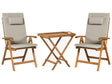 Garden Bistro Set Acacia Wood Table 2 Chairs with Taupe Cushions UV Resistant Foldable Beliani