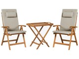 Garden Bistro Set Acacia Wood Table 2 Chairs with Taupe Cushions UV Resistant Foldable Beliani