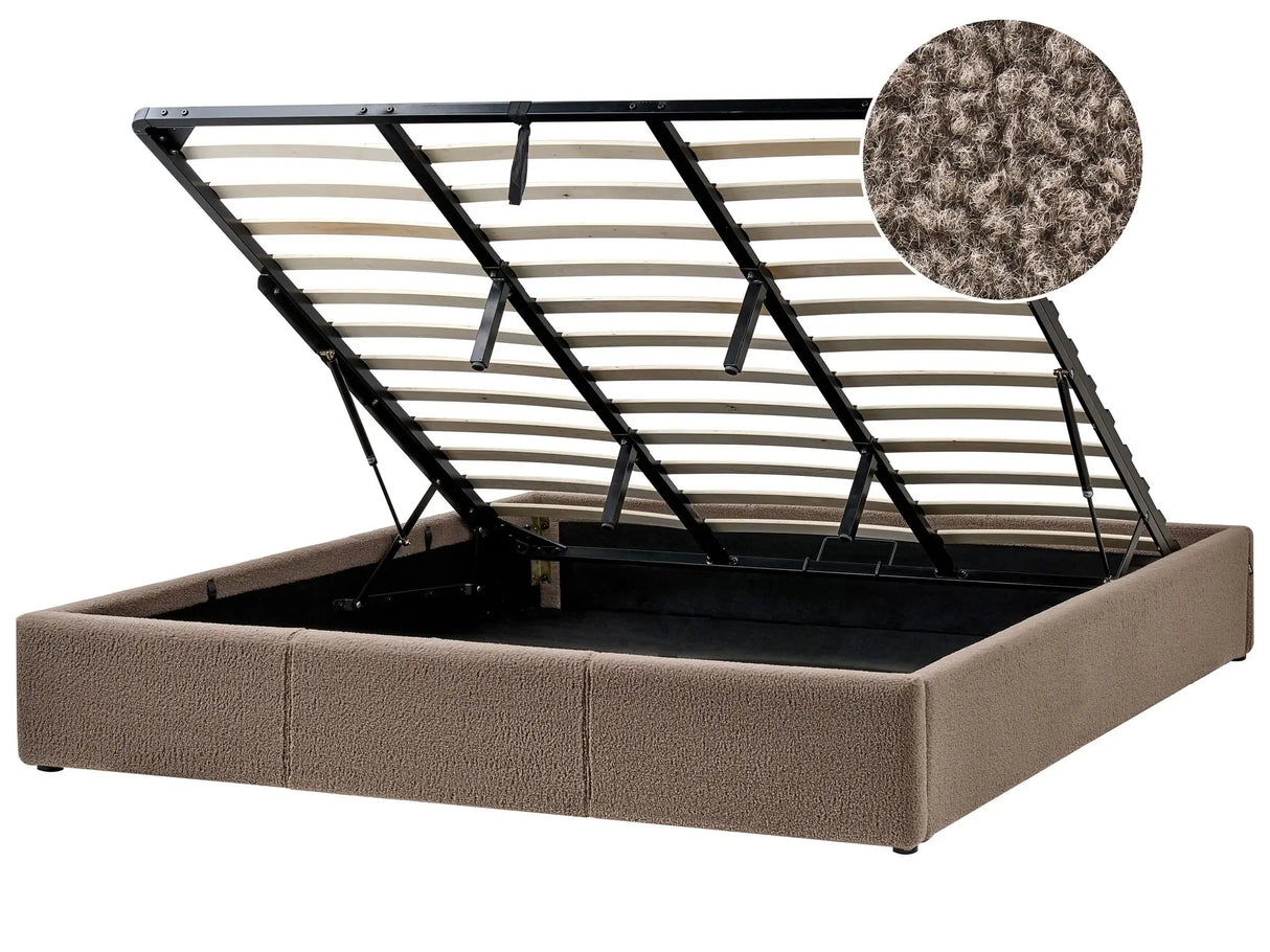 Slatted Bed Frame Taupe Boucle Upholstered Ottoman Storage 6ft EU Super King Size Modern Design Beliani