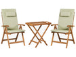 Garden Bistro Set Acacia Wood Table 2 Chairs with Green Cushions UV Resistant Foldable Beliani