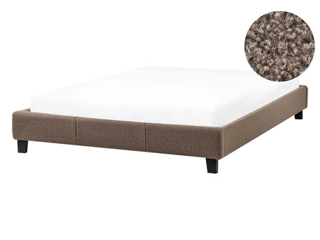EU Double Size Bed 4ft6 Taupe Fabric Slatted Frame without Headboard Beliani