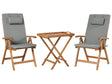 Garden Bistro Set Acacia Wood Table 2 Chairs with Grey Melange Cushions UV Resistant Foldable Beliani