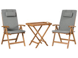 Garden Bistro Set Acacia Wood Table 2 Chairs with Grey Melange Cushions UV Resistant Foldable Beliani