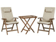 Garden Bistro Set Solid Acacia Wood with Taupe  Cushions Table 2 Chairs Adjustable Backrest Folding Rustic Style Balcony Furniture Beliani