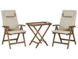 Garden Bistro Set Solid Acacia Wood with Taupe  Cushions Table 2 Chairs Adjustable Backrest Folding Rustic Style Balcony Furniture Beliani