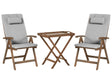 Garden Bistro Set Solid Acacia Wood with Grey Melange Cushions Table 2 Chairs Adjustable Backrest Folding Rustic Style Balcony Furniture Beliani
