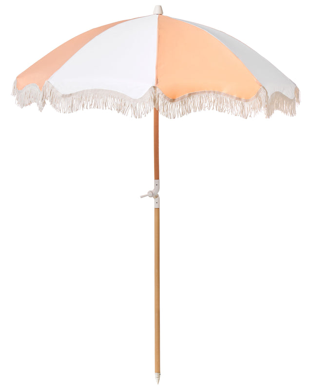 Garden Parasol Orange Fabric Beech Wood Pole  150 cm Round Retro Garden Outdoor Umbrella Tilting UV Resistant Beliani