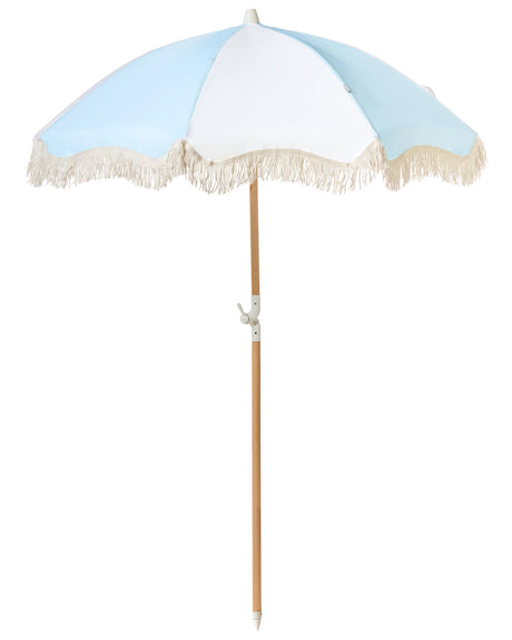 Garden Parasol Light Blue Fabric Beech Wood Pole  150 cm Round Retro Garden Outdoor Umbrella Tilting UV Resistant Beliani