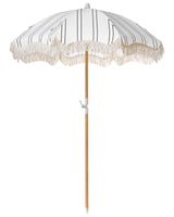 Garden Parasol White and Black Fabric Beech Wood Pole  150 cm Round Retro Garden Outdoor Umbrella Tilting UV Resistant Beliani
