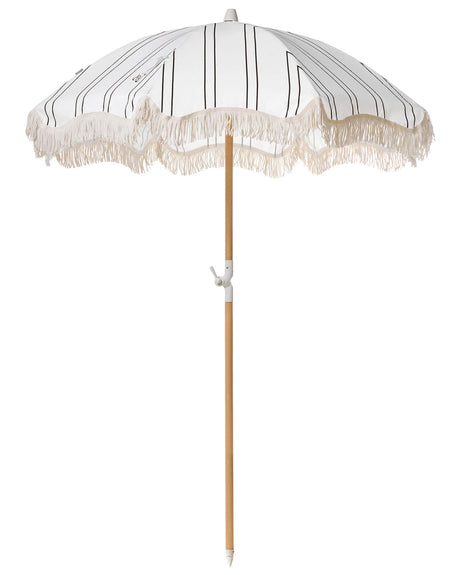 Garden Parasol White and Black Fabric Beech Wood Pole  150 cm Round Retro Garden Outdoor Umbrella Tilting UV Resistant Beliani