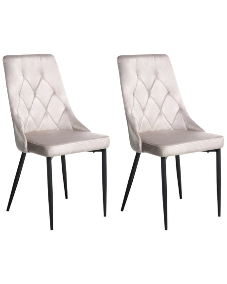 Set of 2 Dining Chairs Taupe Velvet Black Iron Legs Modern Upholstered Chairs Beliani