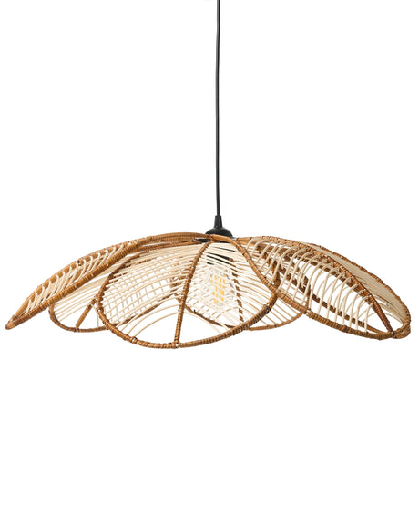 Pendant Lamp Natural Rattan Shade Hanging Lamp Boho Style Woven Handmade Flower-Shaped Lighting Beliani