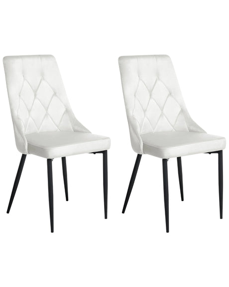 Set of 2 Dining Chairs Off-White Velvet Black Iron Legs Modern Upholstered Chairs Beliani