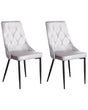 Set of 2 Dining Chairs Light Grey Velvet Black Iron Legs Modern Upholstered Chairs Beliani