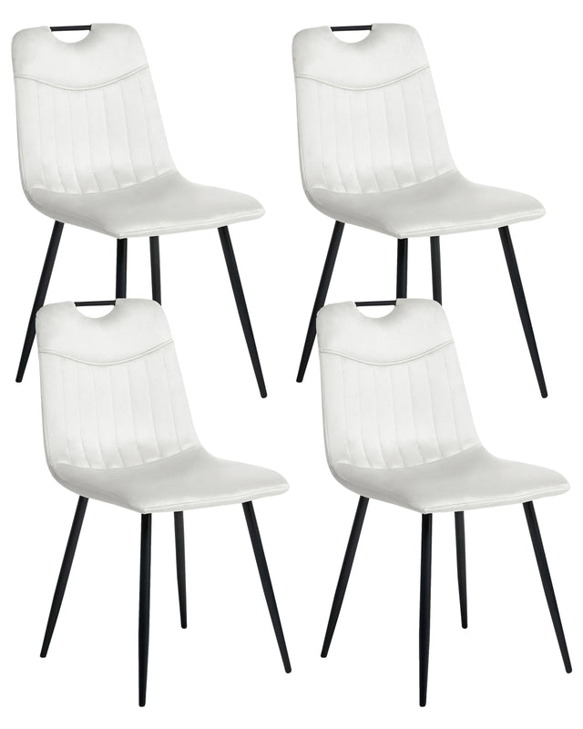 Set of 4 Dining Chairs Off-White Velvet Black Iron Legs Modern Upholstered Chairs Beliani