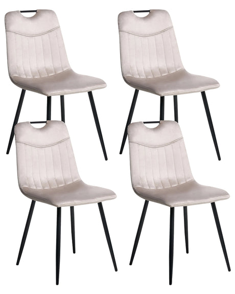 Set of 4 Dining Chairs Taupe Velvet Black Iron Legs Modern Upholstered Chairs Beliani