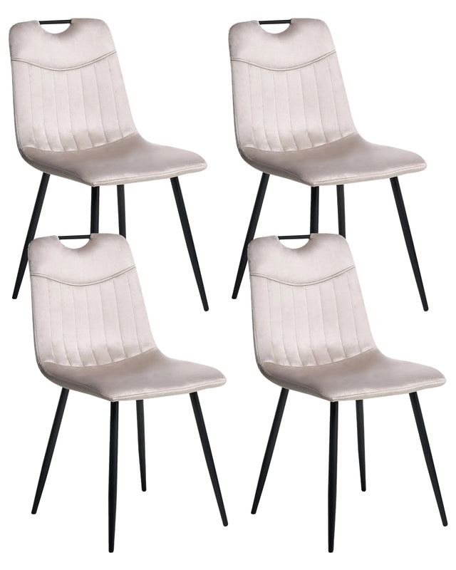 Set of 4 Dining Chairs Taupe Velvet Black Iron Legs Modern Upholstered Chairs Beliani