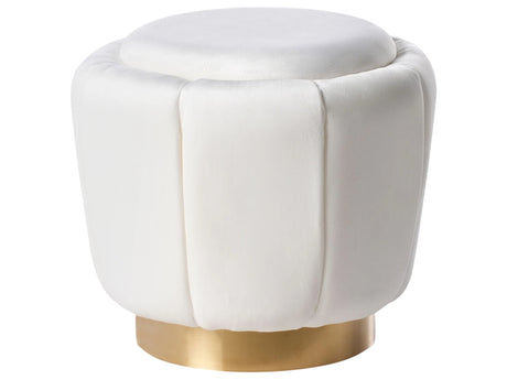 Pouffe White Velvet Upholstery Golden Base  43 x 37 cm Footstool Glamorous Beliani
