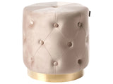 Pouffe Beige Velvet Upholstery Gold Base 40 x 41 cm Tufted Buttons Footstool Glamour Beliani