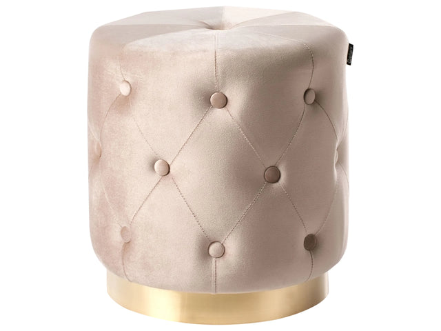 Pouffe Beige Velvet Upholstery Gold Base 40 x 41 cm Tufted Buttons Footstool Glamour Beliani
