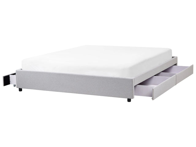 Bed Frame Light Grey Polyester Fabric Upholstered Drawer Storage 6ft EU Super King Size Traditional Design Beliani