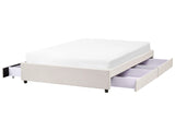 Bed Frame Light Beige Polyester Fabric Upholstered Drawer Storage 4ft6 EU Double Size Traditional Design Beliani