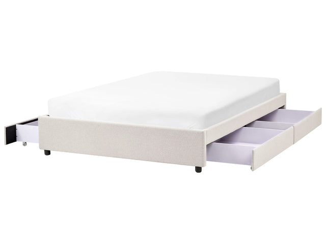 Bed Frame Light Beige Polyester Fabric Upholstered Drawer Storage 4ft6 EU Double Size Traditional Design Beliani