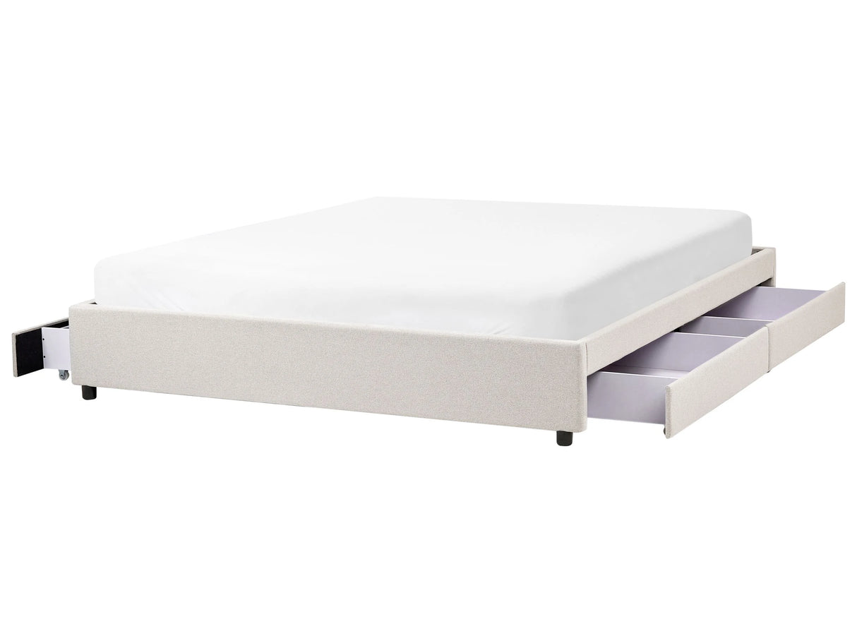Bed Frame Light Beige Polyester Fabric Upholstered Drawer Storage 6ft EU Super King Size Traditional Design Beliani