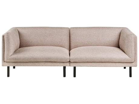 3 Seater Sofa Light Brown Polyester Fabric Metal Black Legs Upholstered Living Room Furniture Beliani