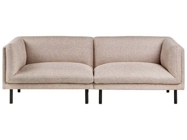 3 Seater Sofa Light Brown Polyester Fabric Metal Black Legs Upholstered Living Room Furniture Beliani