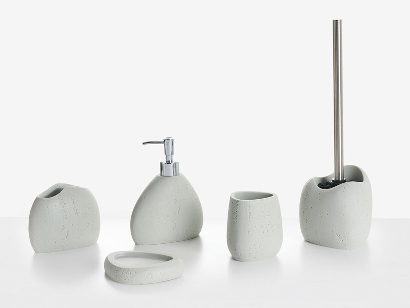 5-Piece Bathroom Accessories Set Light Grey Polyresin Soap Dish Soap Dispenser Toilet Brush Tumbler Toothbrush Holder Beliani