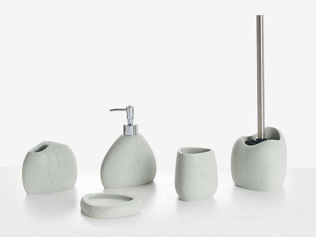 5-Piece Bathroom Accessories Set Light Grey Polyresin Soap Dish Soap Dispenser Toilet Brush Tumbler Toothbrush Holder Beliani